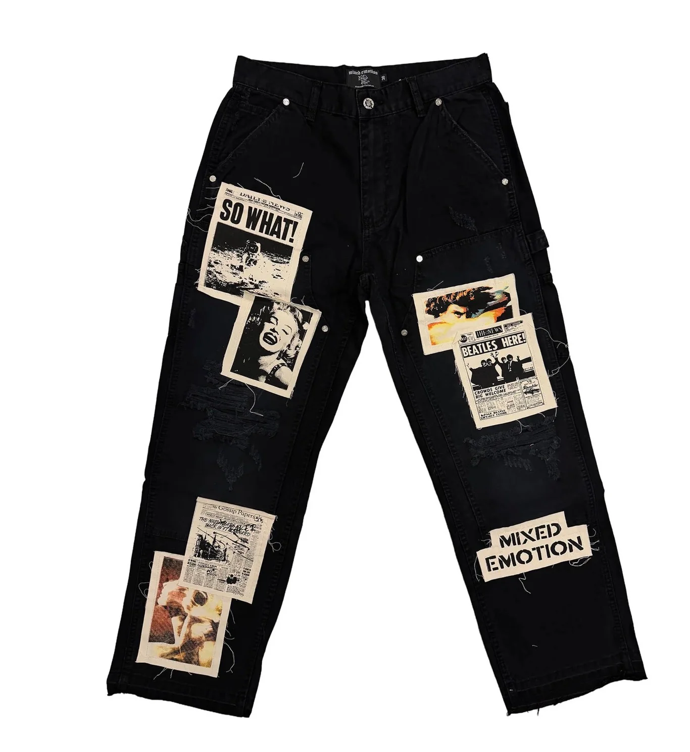 Mixed Emotion 'Newspaper' Carpenter Pants - Image 3